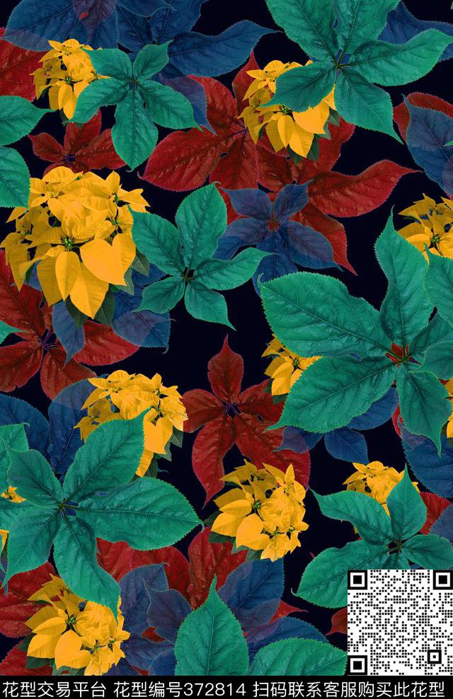 热带风情植物花卉数码印花华亿平台下载（图片编号: 372814） - 瓦栏（Walan）