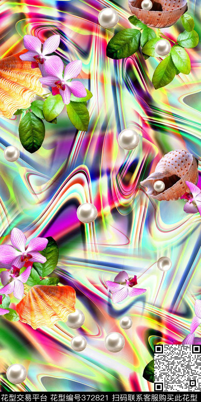 贝壳花叶绚丽数码印花华亿平台下载（图片编号: 372821） - 瓦栏（Walan）
