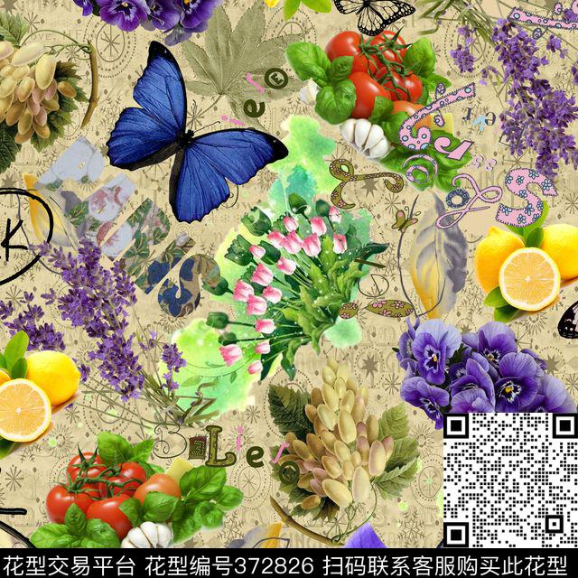 蝴蝶花卉水果数码印花华亿平台下载（图片编号: 372826） - 瓦栏（Walan）