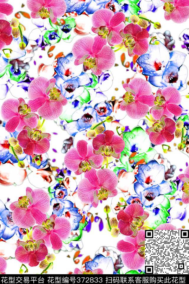 蝴蝶兰花卉数码印花华亿平台下载（图片编号: 372833） - 瓦栏（Walan）