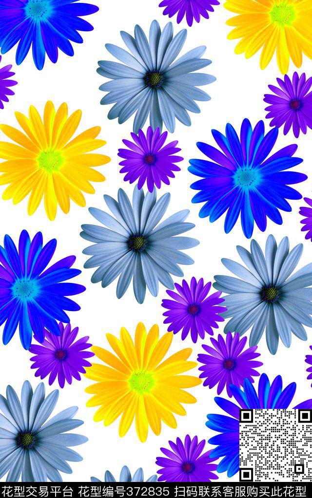 缤纷雏菊多彩传统印花华亿平台下载（图片编号: 372835） - 瓦栏（Walan）