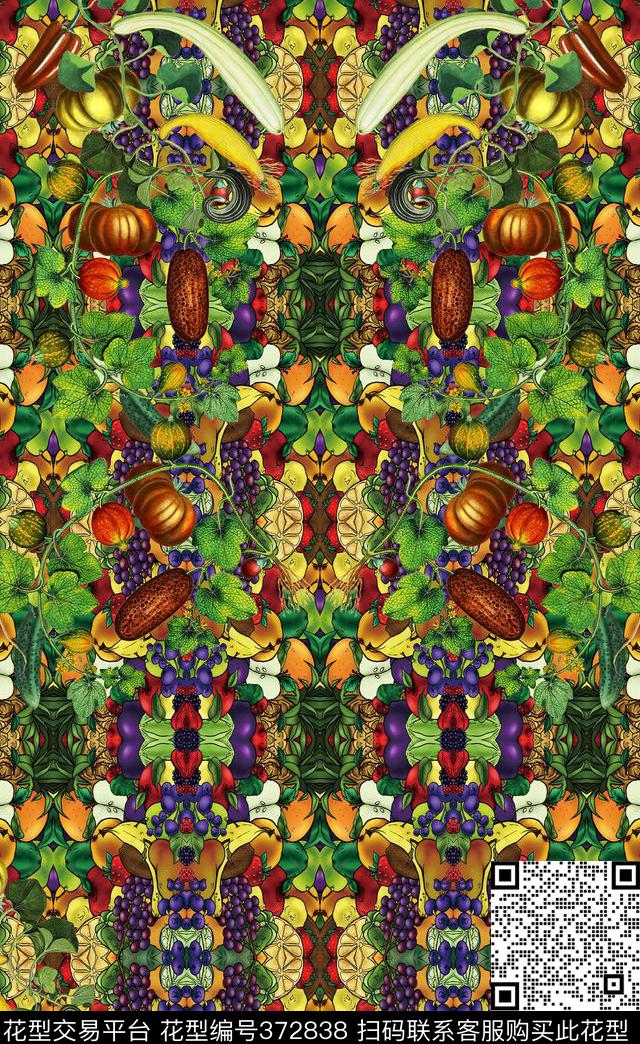 热带水果蔬菜数码印花华亿平台下载（图片编号: 372838） - 瓦栏（Walan）