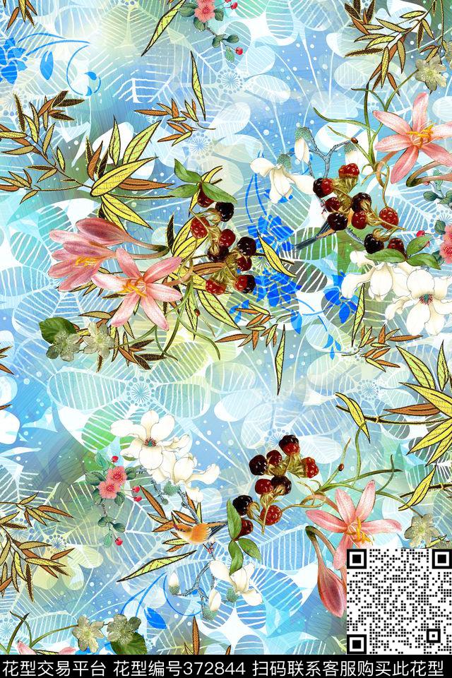 花卉竹子数码印花华亿平台下载（图片编号: 372844） - 瓦栏（Walan）