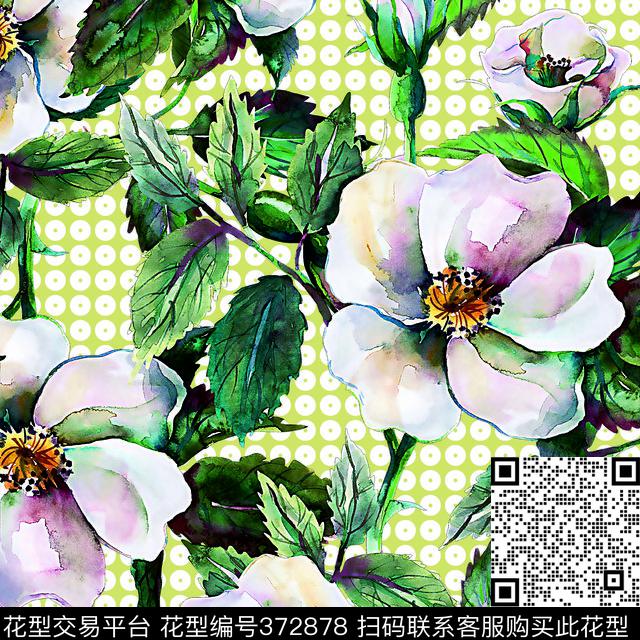 百合绿叶圆点数码印花华亿平台下载（图片编号: 372878） - 瓦栏（Walan）