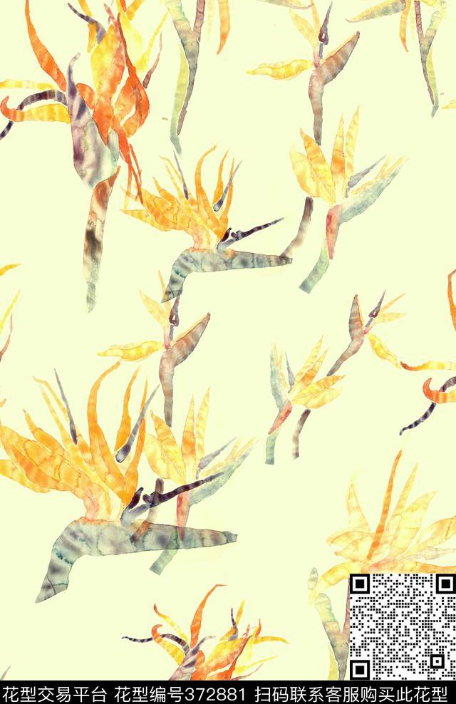 热带植物天堂鸟数码印花华亿平台下载（图片编号: 372881） - 瓦栏（Walan）