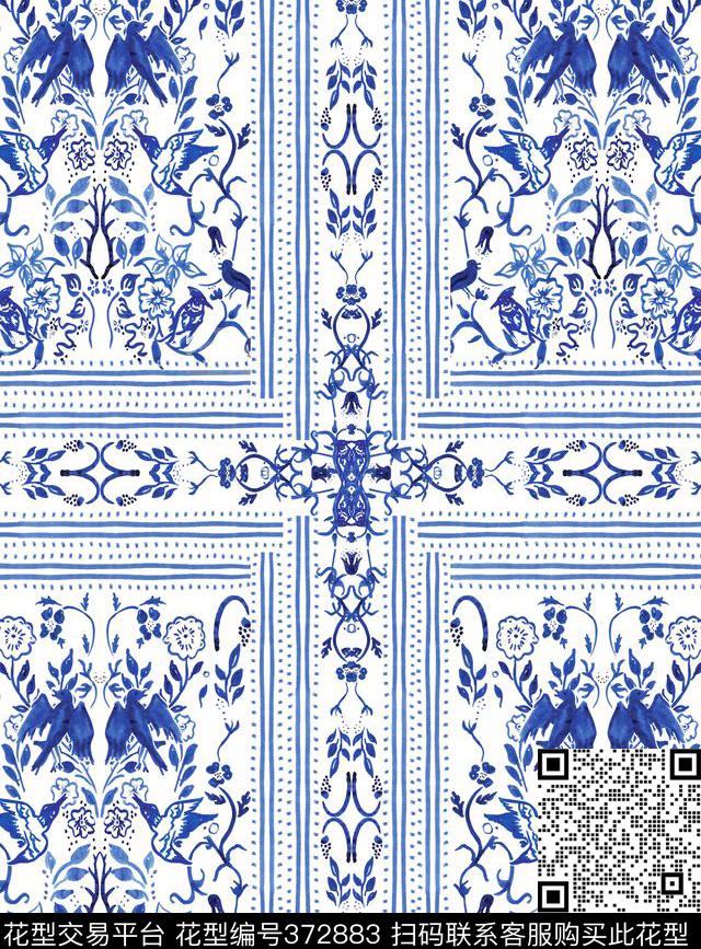 青花瓷个性抽象简洁传统印花华亿平台下载（图片编号: 372883） - 瓦栏（Walan）
