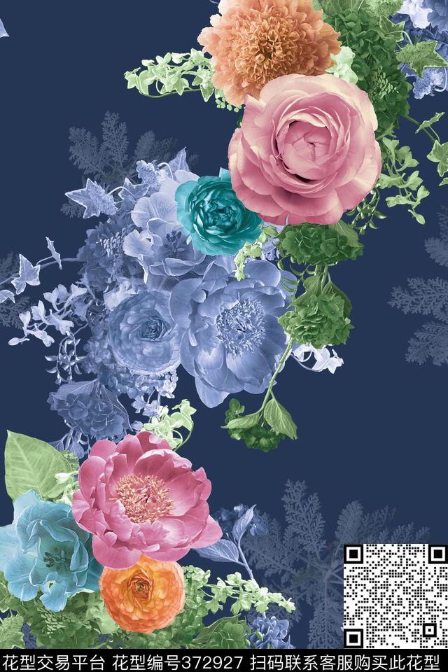 牡丹花卉素色数码印花华亿平台下载（图片编号: 372927） - 瓦栏（Walan）
