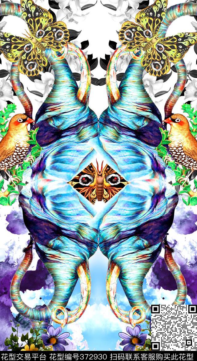 鸟蝴蝶定位数码印花华亿平台下载（图片编号: 372930） - 瓦栏（Walan）