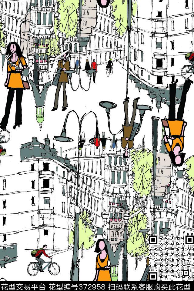 几何建筑人物传统印花华亿平台下载（图片编号: 372958） - 瓦栏（Walan）