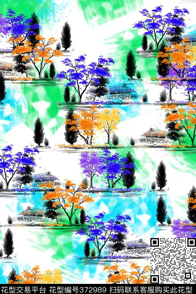 男装写意手绘水彩传统印花华亿平台下载（图片编号: 372989） - 瓦栏（Walan）