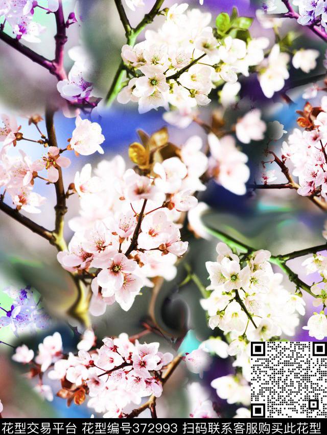 梅花炫彩四方连续数码印花华亿平台下载（图片编号: 372993） - 瓦栏（Walan）