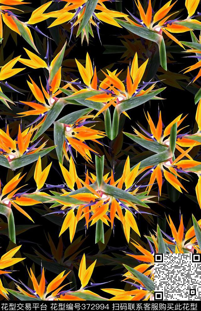 热带植物天堂鸟数码印花华亿平台下载（图片编号: 372994） - 瓦栏（Walan）