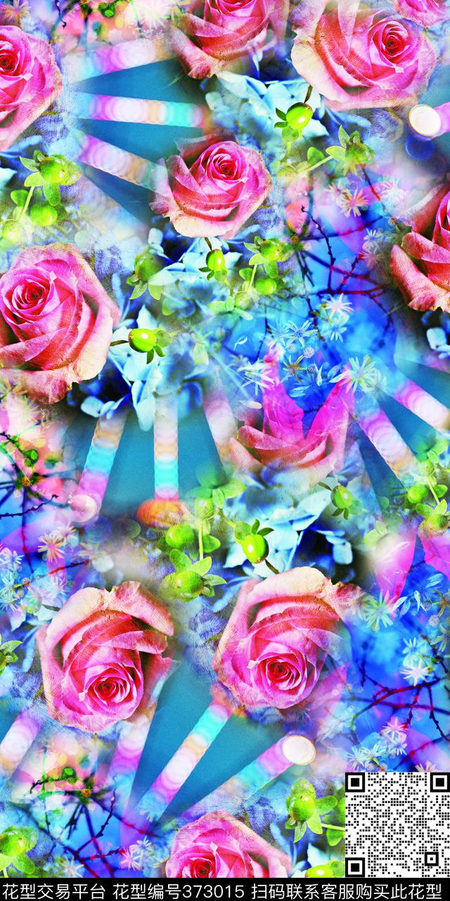 彩虹花花光环花卉数码印花华亿平台下载（图片编号: 373015） - 瓦栏（Walan）