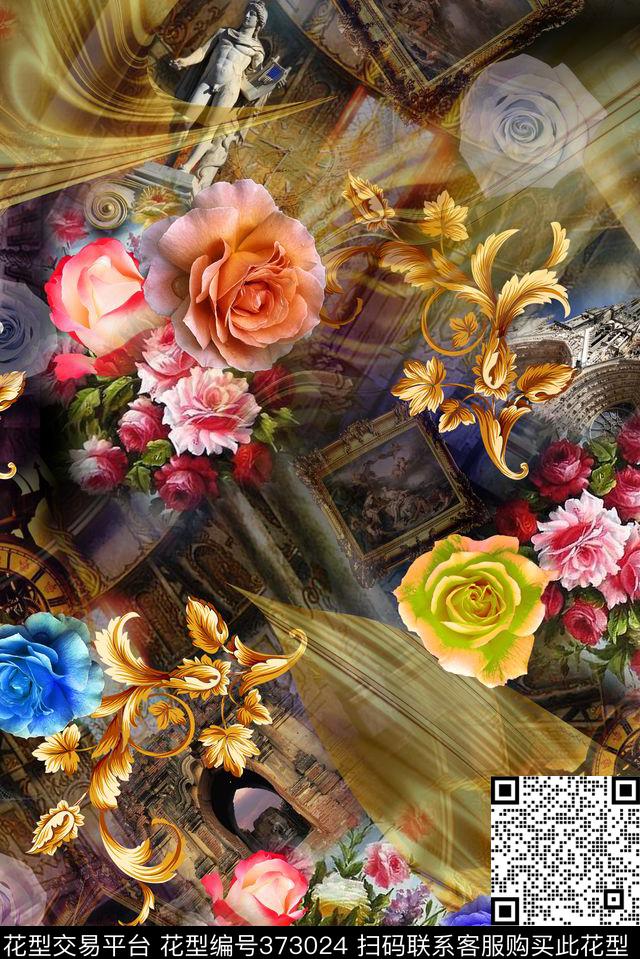 女装欧式花卉数码印花华亿平台下载（图片编号: 373024） - 瓦栏（Walan）