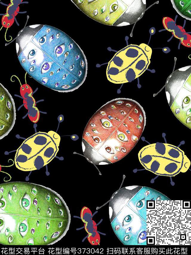 卡通昆虫数码印花华亿平台下载（图片编号: 373042） - 瓦栏（Walan）