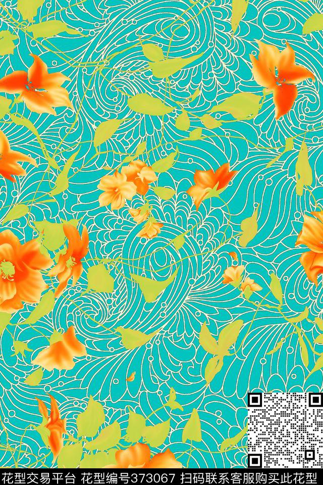 田园花传统印花华亿平台下载（图片编号: 373067） - 瓦栏（Walan）