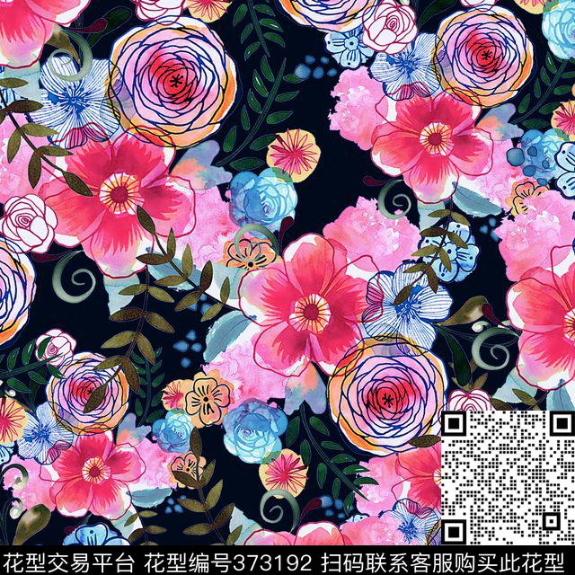 清新手绘数码印花华亿平台下载（图片编号: 373192） - 瓦栏（Walan）