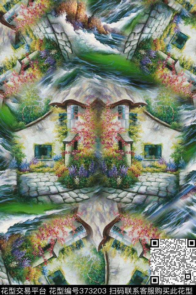 风景房子风景数码印花华亿平台下载（图片编号: 373203） - 瓦栏（Walan）
