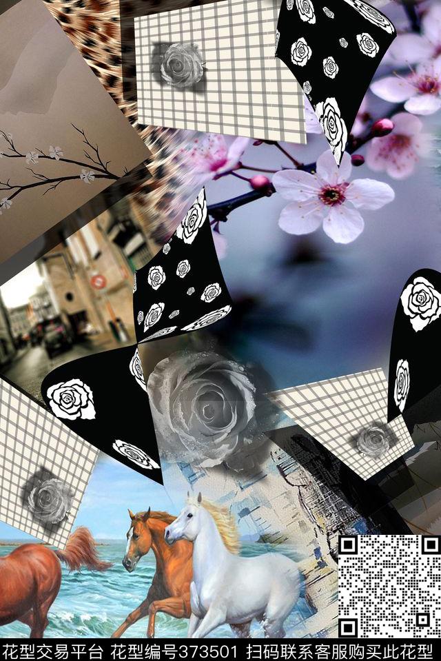 油画女装几何数码印花华亿平台下载（图片编号: 373501） - 瓦栏（Walan）