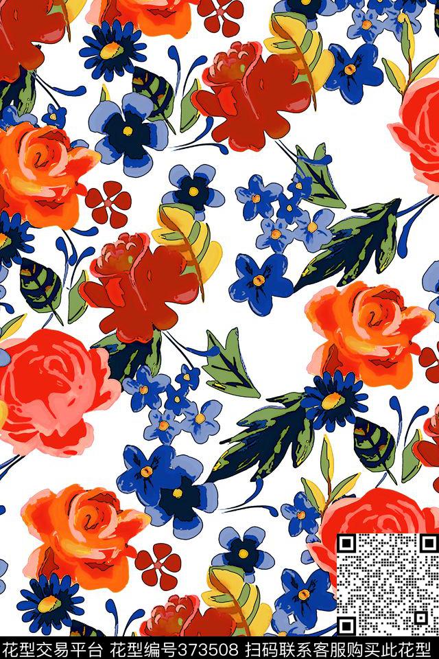 花卉手绘传统印花华亿平台下载（图片编号: 373508） - 瓦栏（Walan）