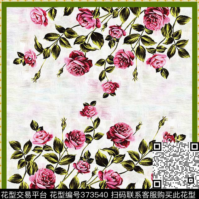 方巾花卉玫瑰花传统印花华亿平台下载（图片编号: 373540） - 瓦栏（Walan）