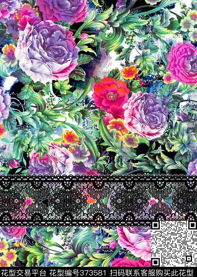 复古花卉蕾丝佩斯利数码印花华亿平台下载（图片编号: 373581） - 瓦栏（Walan）