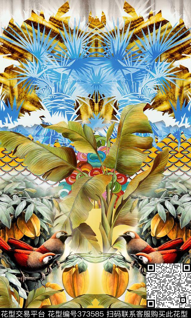 热带芭蕉树棕榈树数码印花华亿平台下载（图片编号: 373585） - 瓦栏（Walan）