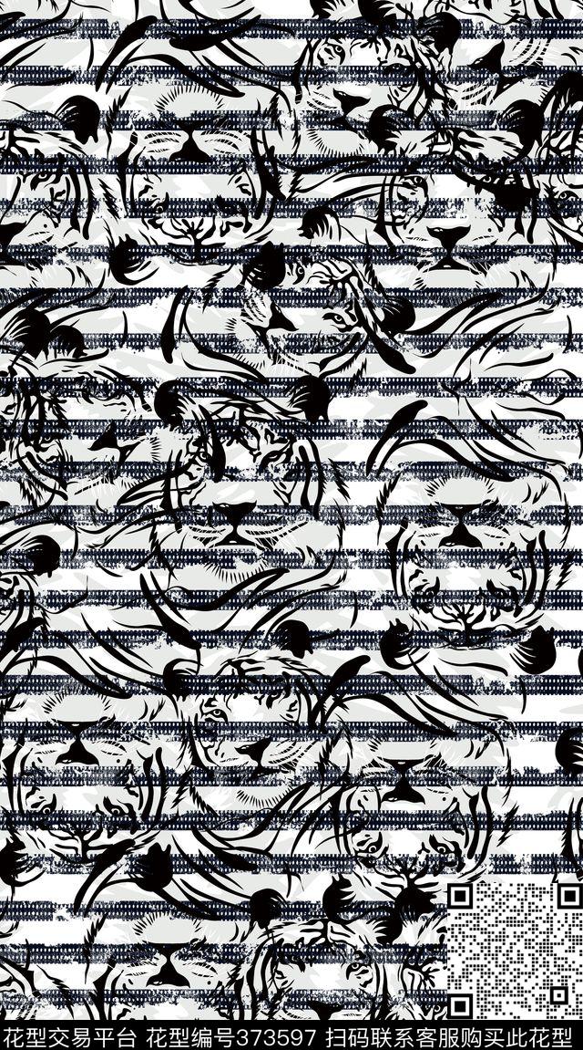 经典条纹老虎头传统印花华亿平台下载（图片编号: 373597） - 瓦栏（Walan）