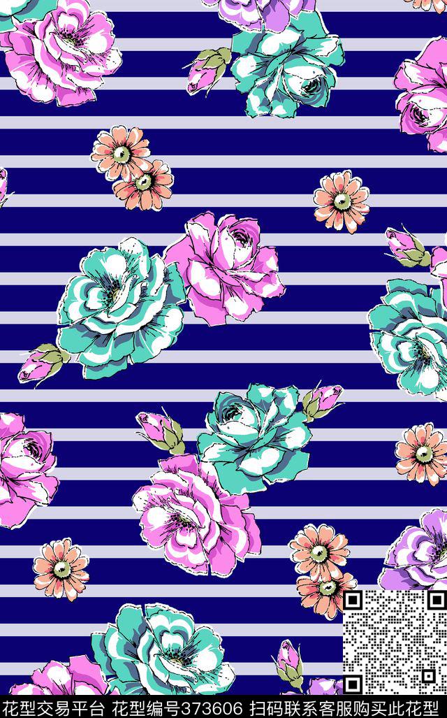 手绘几何花卉传统印花华亿平台下载（图片编号: 373606） - 瓦栏（Walan）