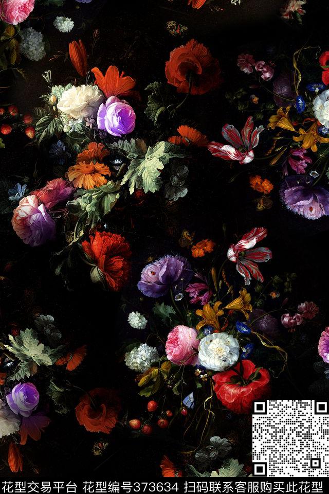 时尚花卉油画数码印花华亿平台下载（图片编号: 373634） - 瓦栏（Walan）