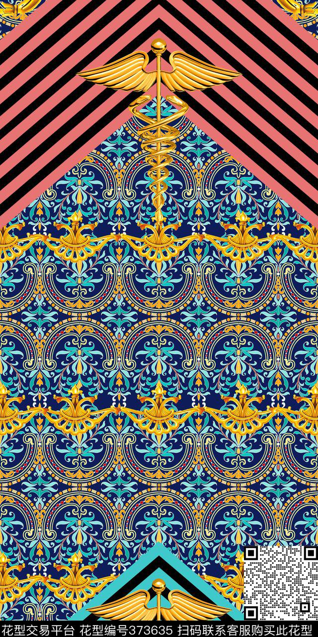 欧式条纹花纹数码印花华亿平台下载（图片编号: 373635） - 瓦栏（Walan）