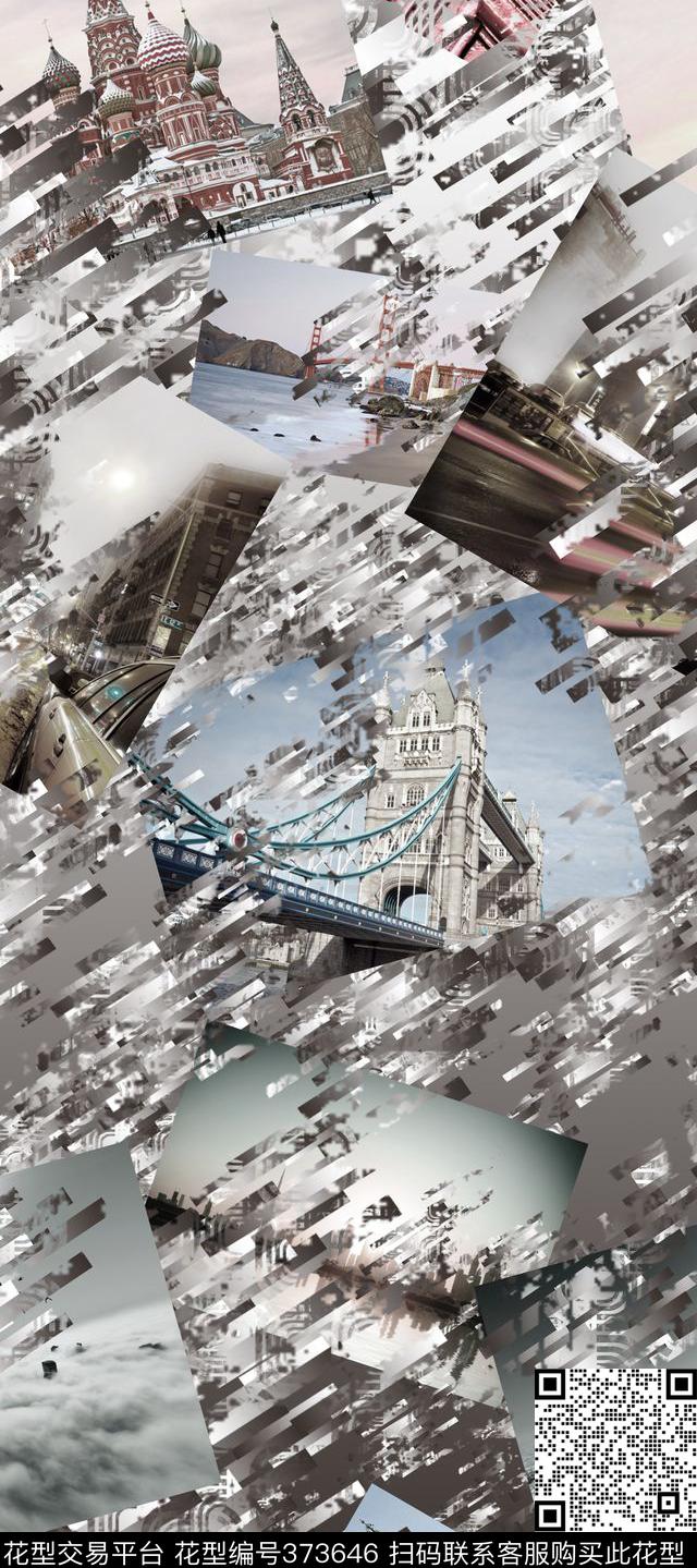 城市抽象二方连续数码印花华亿平台下载（图片编号: 373646） - 瓦栏（Walan）