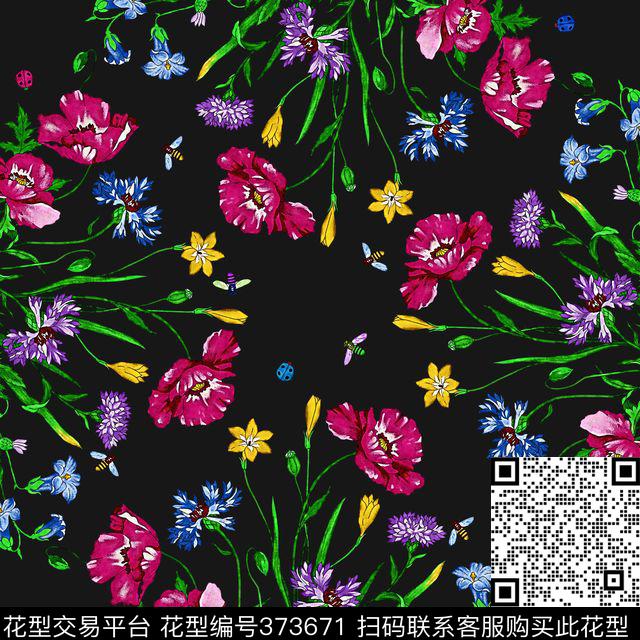 花卉方巾水彩传统印花华亿平台下载（图片编号: 373671） - 瓦栏（Walan）