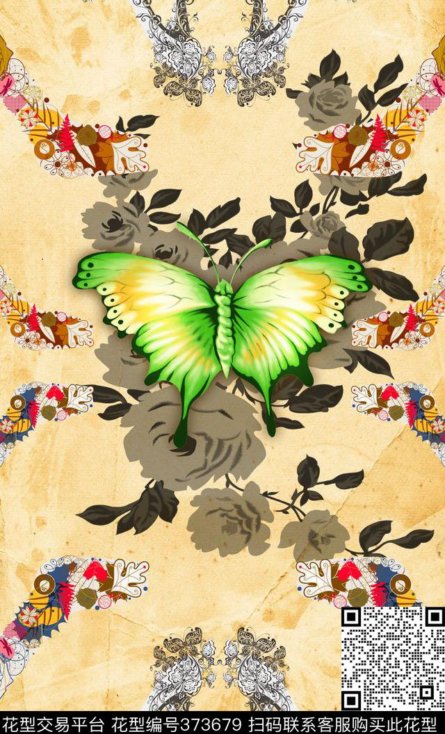 定位蝴蝶鞋子欧式花纹数码印花华亿平台下载（图片编号: 373679） - 瓦栏（Walan）