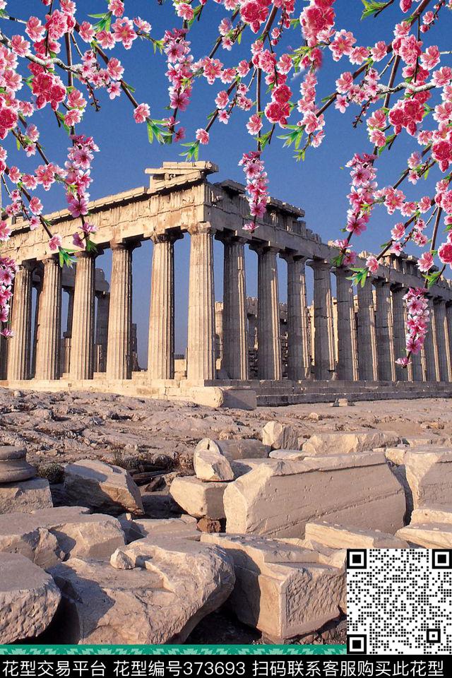 建筑风景花风景数码印花华亿平台下载（图片编号: 373693） - 瓦栏（Walan）