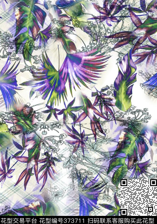 热带树叶数码抽象简洁数码印花华亿平台下载（图片编号: 373711） - 瓦栏（Walan）