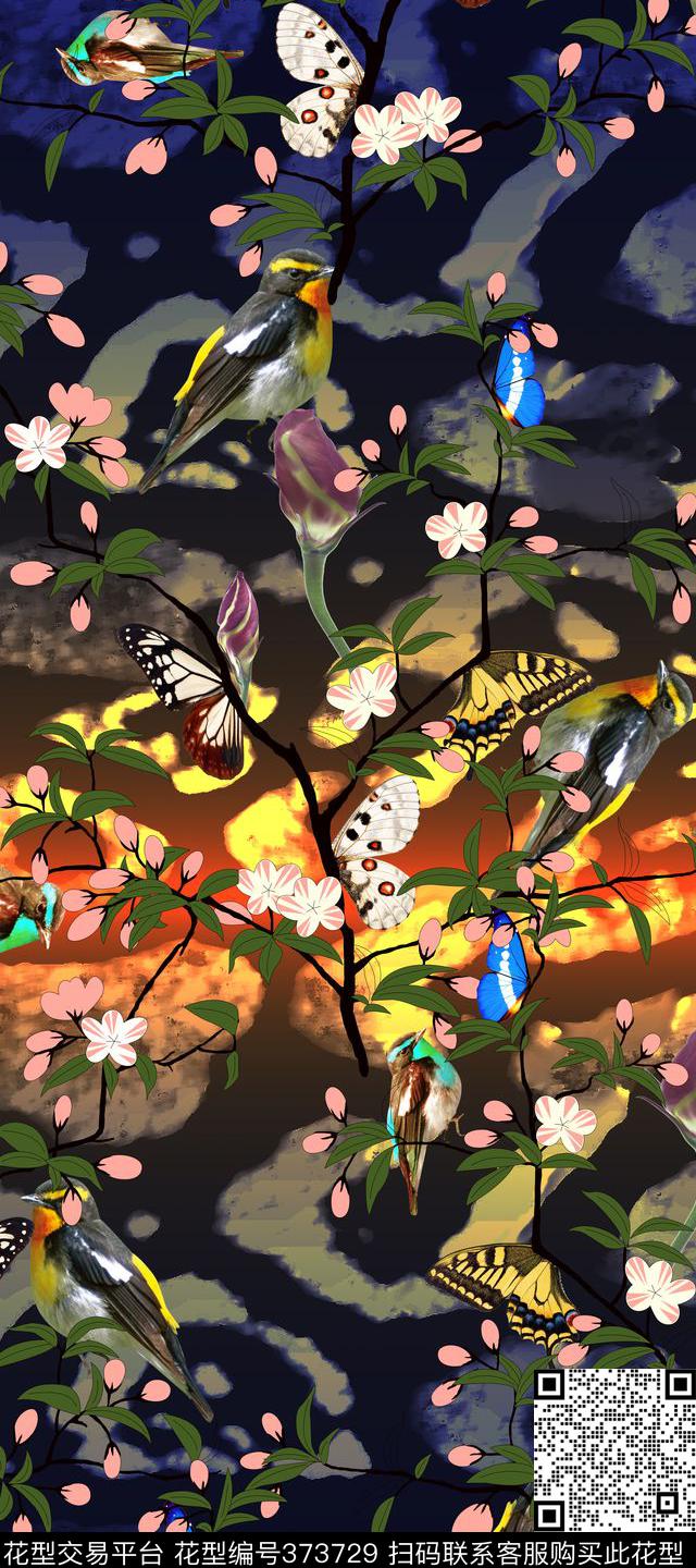 暗黑肌理服装花卉数码印花华亿平台下载（图片编号: 373729） - 瓦栏（Walan）