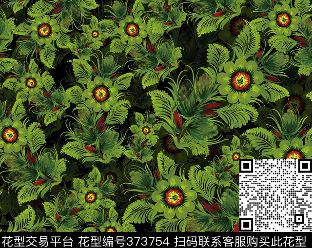 花卉流行手绘传统印花华亿平台下载（图片编号: 373754） - 瓦栏（Walan）