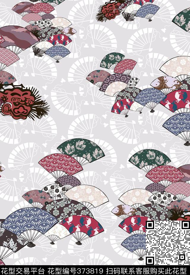 和风扇花卉流行日式传统印花华亿平台下载（图片编号: 373819） - 瓦栏（Walan）