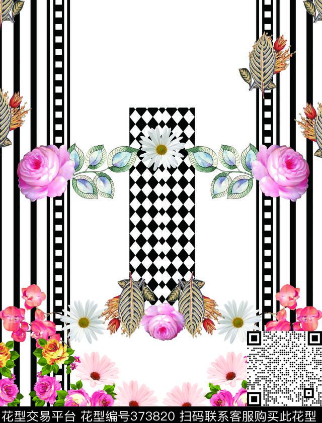时尚黑白条花几何数码印花华亿平台下载（图片编号: 373820） - 瓦栏（Walan）