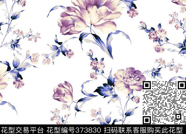 美式花卉数码印花华亿平台下载（图片编号: 373830） - 瓦栏（Walan）
