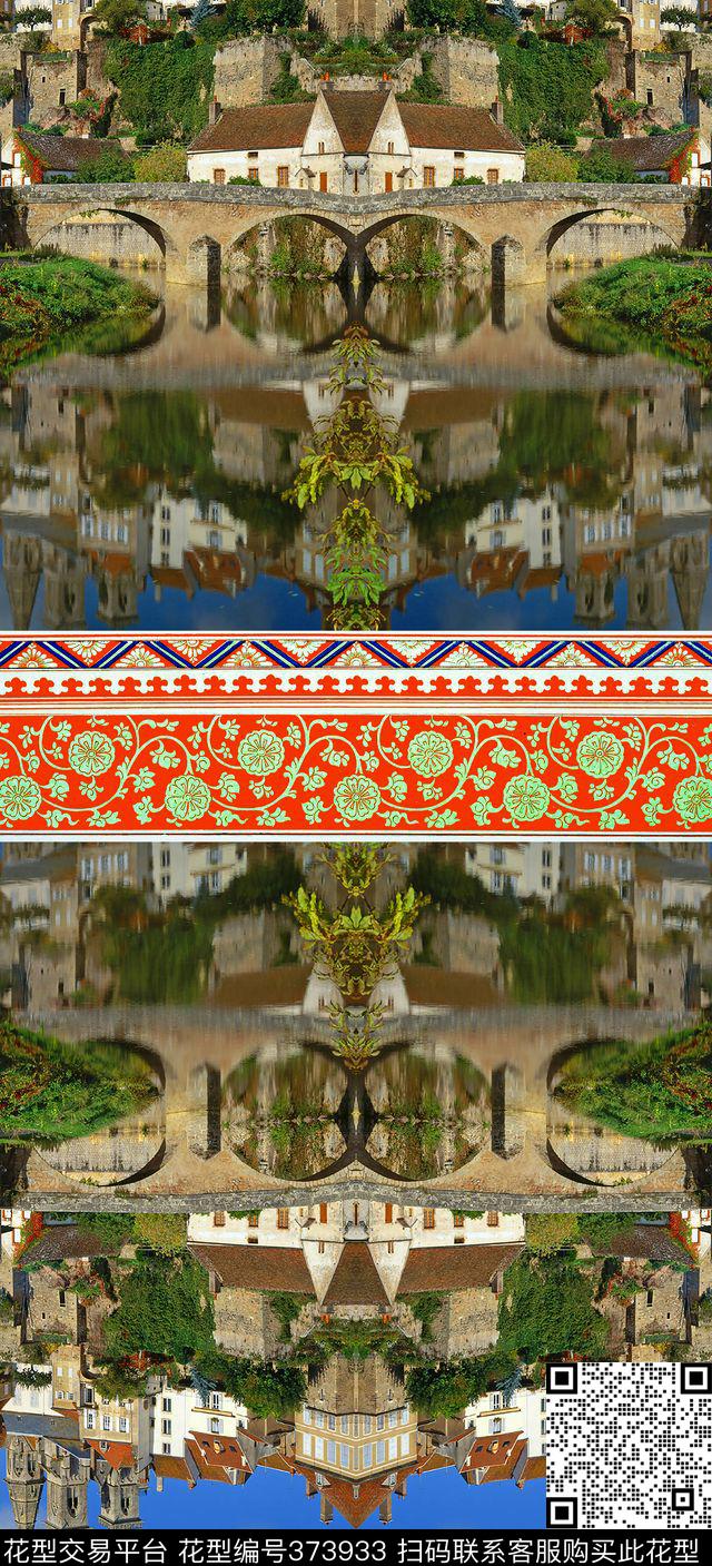建筑风景纹样花边风景数码印花华亿平台下载（图片编号: 373933） - 瓦栏（Walan）