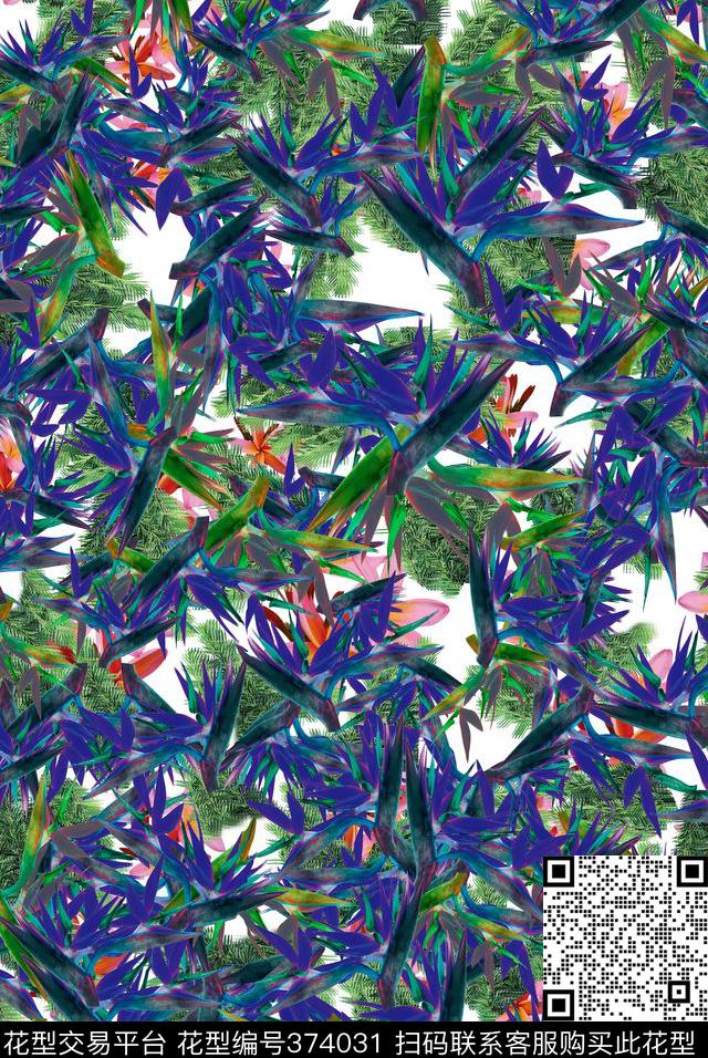 热带植物天堂鸟数码印花华亿平台下载（图片编号: 374031） - 瓦栏（Walan）