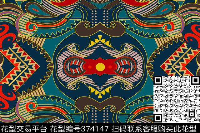 中国风几何唐卡中式传统印花华亿平台下载（图片编号: 374147） - 瓦栏（Walan）