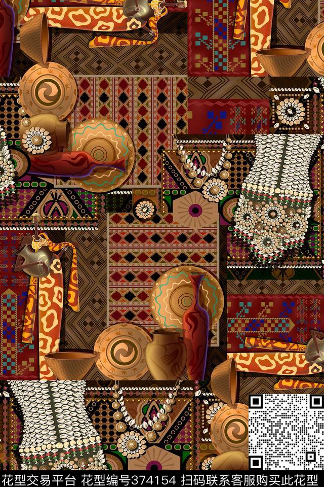 民族风几何宝石数码印花华亿平台下载（图片编号: 374154） - 瓦栏（Walan）