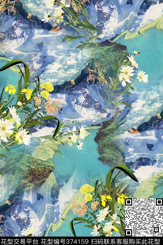 田园风景花卉数码印花华亿平台下载（图片编号: 374159） - 瓦栏（Walan）