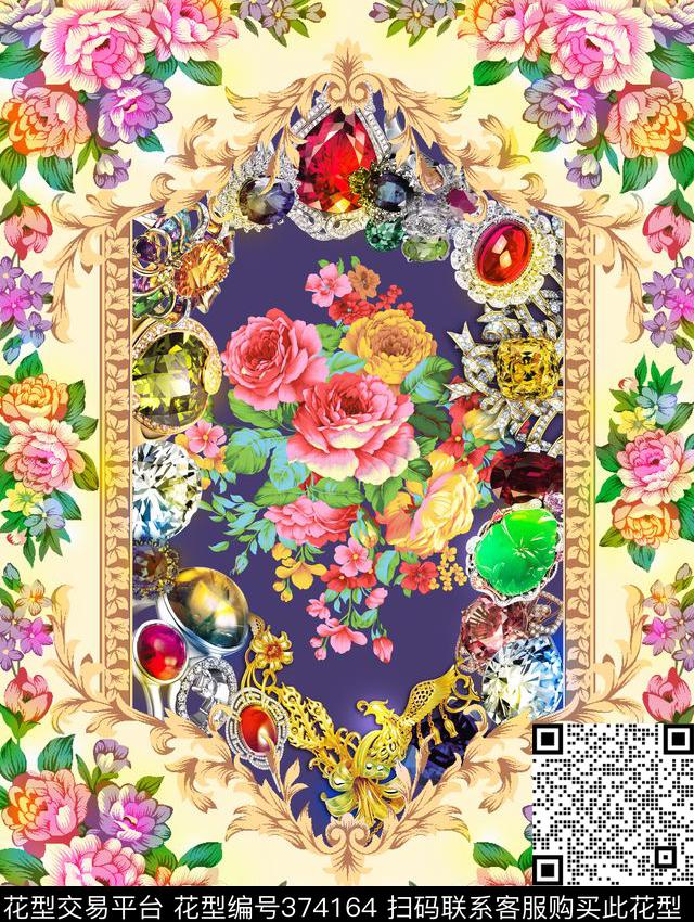 时尚几何花卉数码印花华亿平台下载（图片编号: 374164） - 瓦栏（Walan）