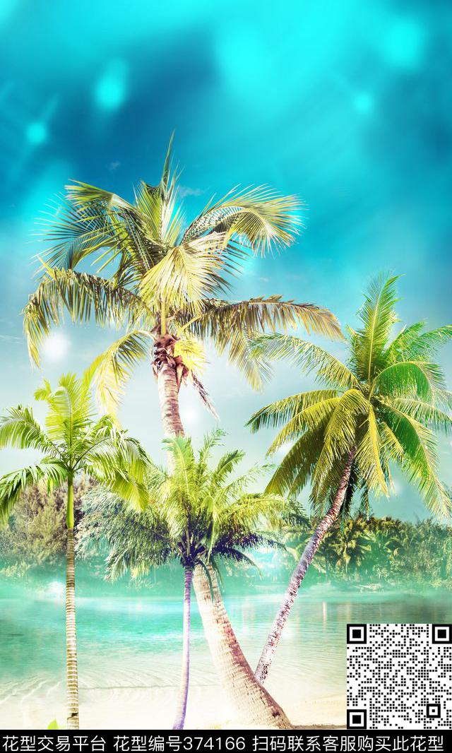 热带风格棕榈沙滩数码印花华亿平台下载（图片编号: 374166） - 瓦栏（Walan）