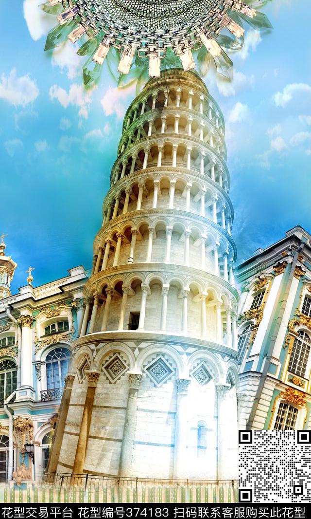 欧式比萨西斜塔风景数码印花华亿平台下载（图片编号: 374183） - 瓦栏（Walan）