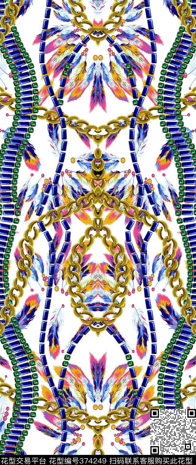 羽毛珠宝金属链条数码印花华亿平台下载（图片编号: 374249） - 瓦栏（Walan）